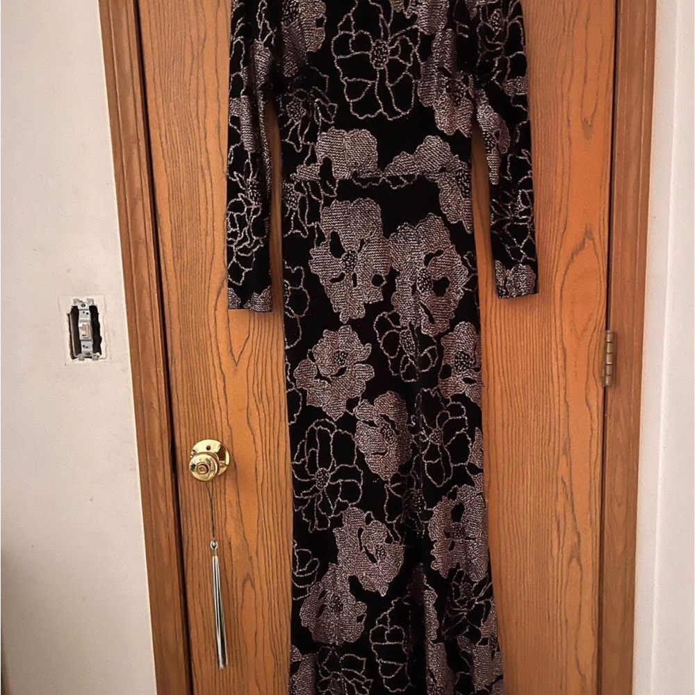 Betsy & Adam elegant black and silver floral dress